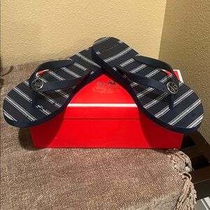 Coach Dark Blue and White Flip Flops